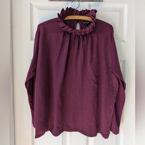 Banana Republic Ruffle Mock-Neck Polyester/Modal Blouse Plum Petite L